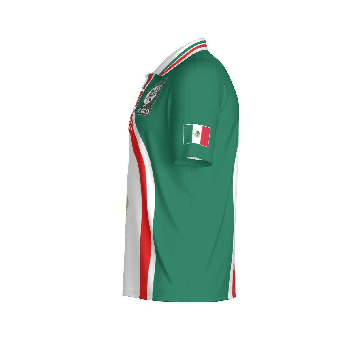 Camisa Polo México Franja Roja Escudo Nacional Tricolor Hombre
