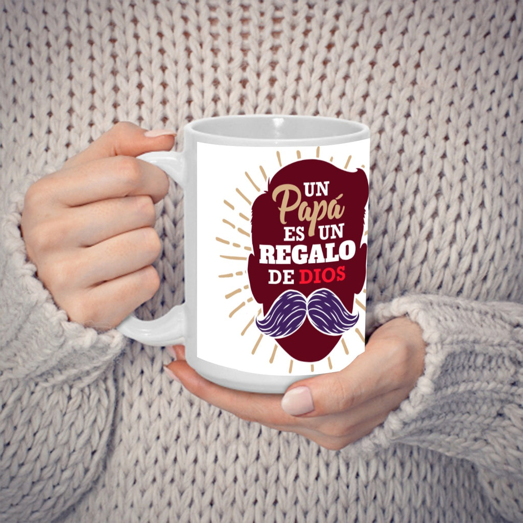 Taza 15 onz Papá Es Un Regalo de Dios – Mug Blanco de Cerámica Personalizado