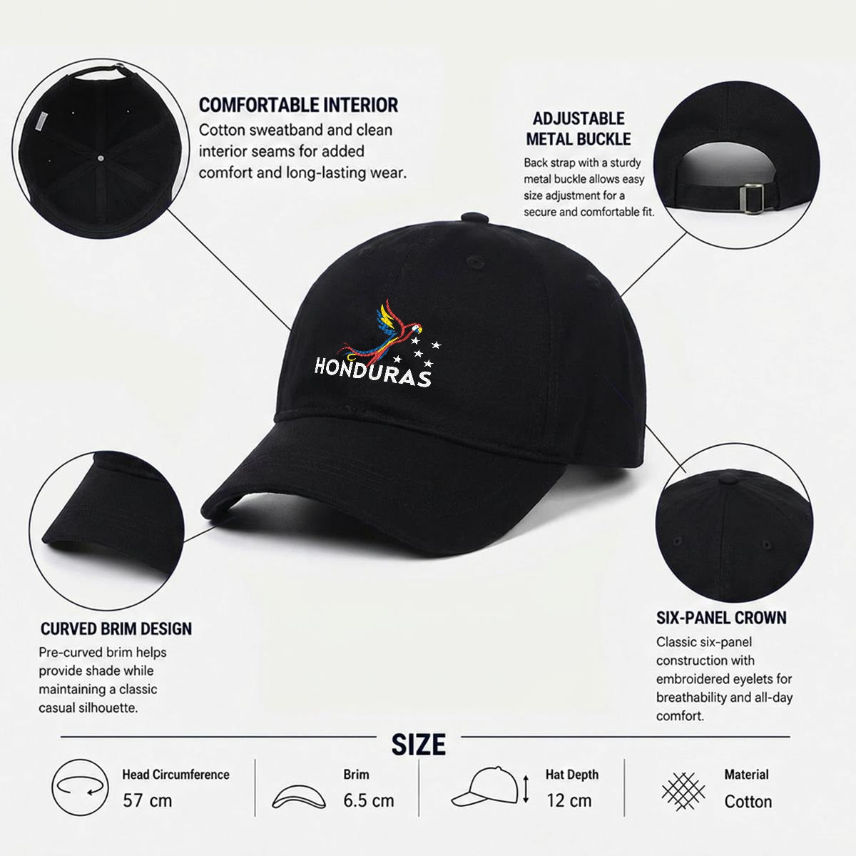 Gorra de Honduras Bordada Premium Guacamaya de Algodón Estilo Casual