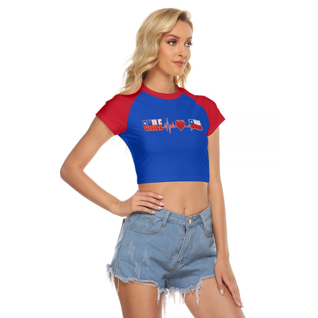 Crop Top CHILE Corazón y Bandera – Camiseta Raglán Regular Mujer