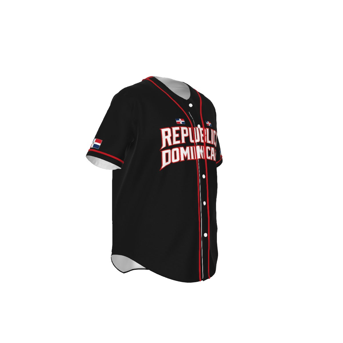 Jersey de béisbol República Dominicana negro con letras frontales estilo deportivo