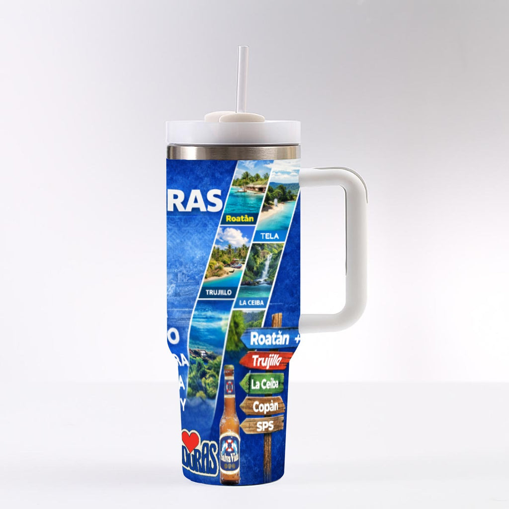 Tumbler Honduras 40 OZ Acero Inoxidable 304 con Asa y Popote – Tumbler Patriótico Catracho