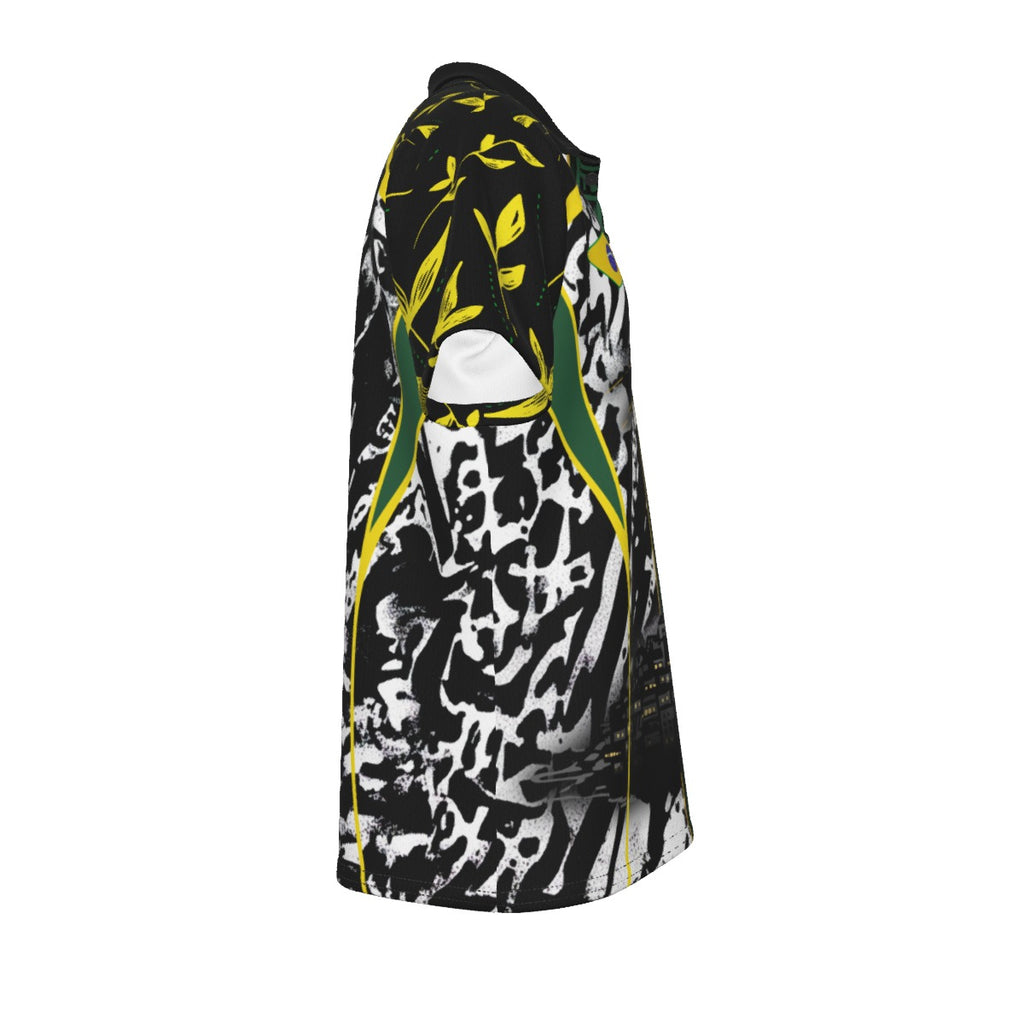 Polo Brasil negro moderno con detalles verde y amarillo | Camisa deportiva elegante estilo urbano