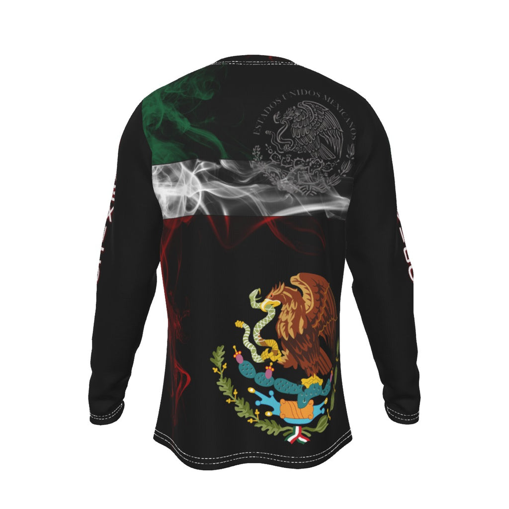 Camiseta de México de Manga Larga Premium con Diseño de Escudo y Bandera de Humo