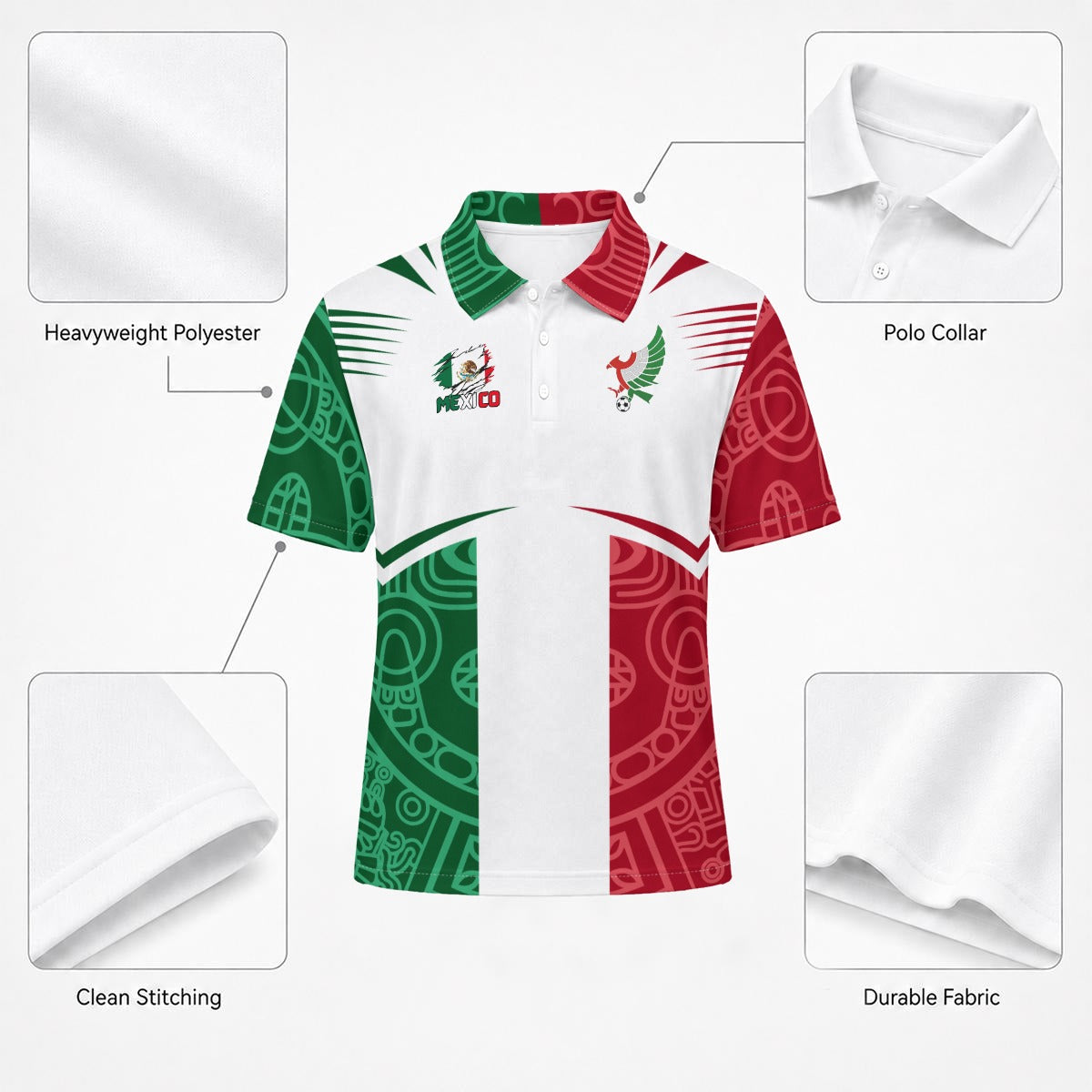 Polo de México Patrones Aztecas y Escudo Águila