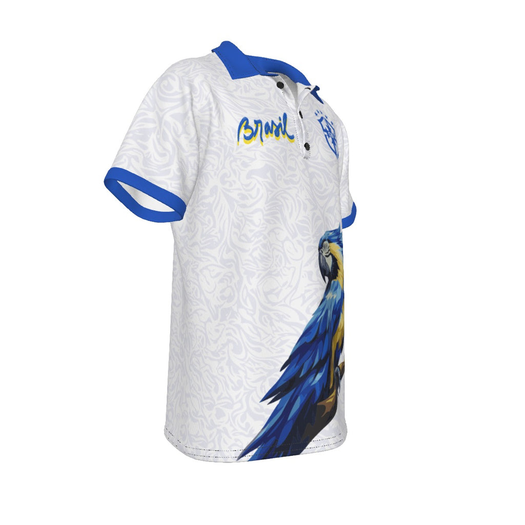 Polo Brasil guacamaya tropical | Camisa blanca elegante con diseño exótico y estilo brasileño