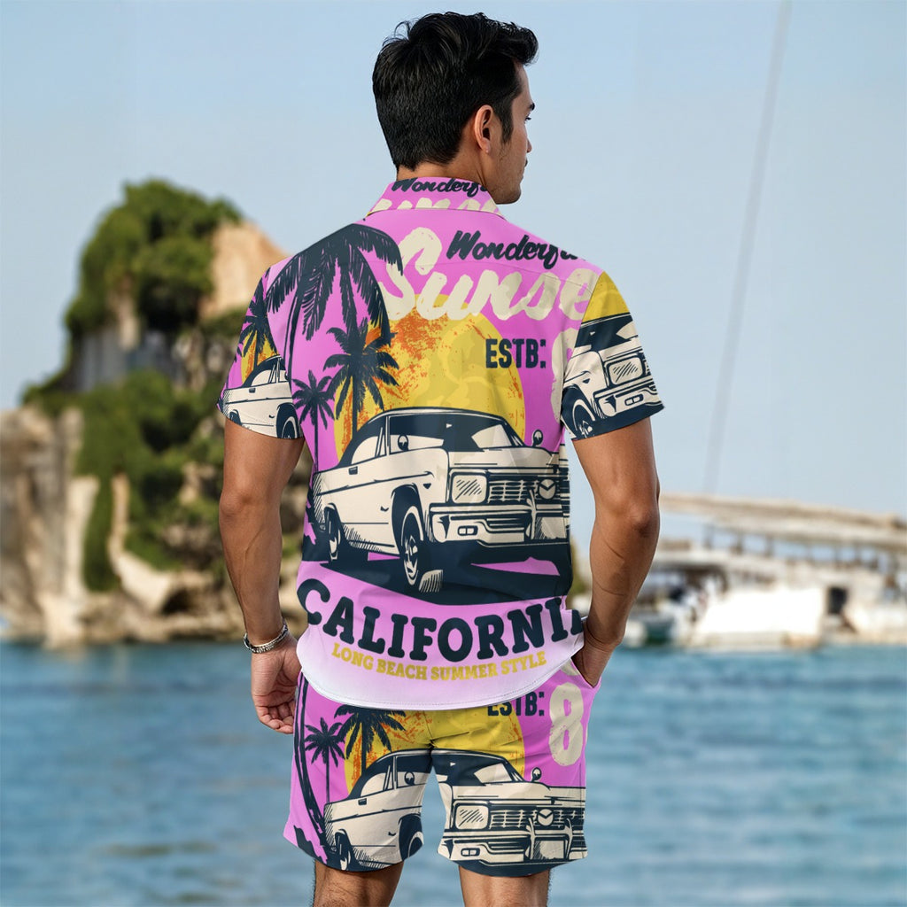 Conjunto Summer Tropical California Hombre Camisa Manga Corta y Shorts