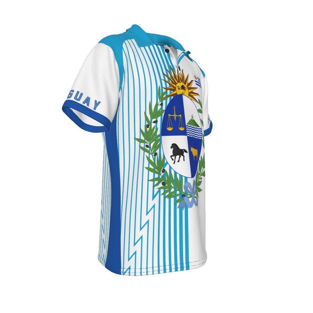 Polo Uruguay con escudo nacional | Camisa deportiva elegante celeste para hombre