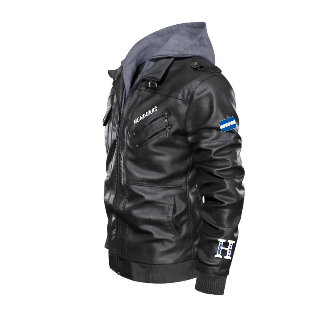 Chaqueta Tipo Cuero Honduras con Capucha Removible – Estilo Casual y Deportivo