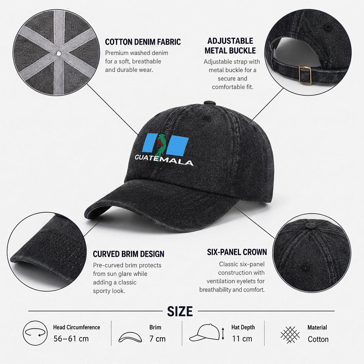 Gorra de Guatemala Bordada Premium de Algodón con Diseño de Quetzal Estilo Vintage