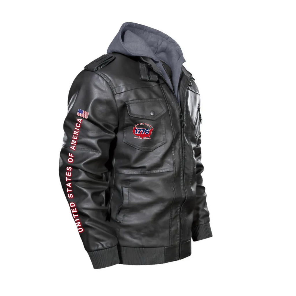 Chaqueta PU USA GBA con Capucha Removible – Jacket Patriótica Americana con Águila