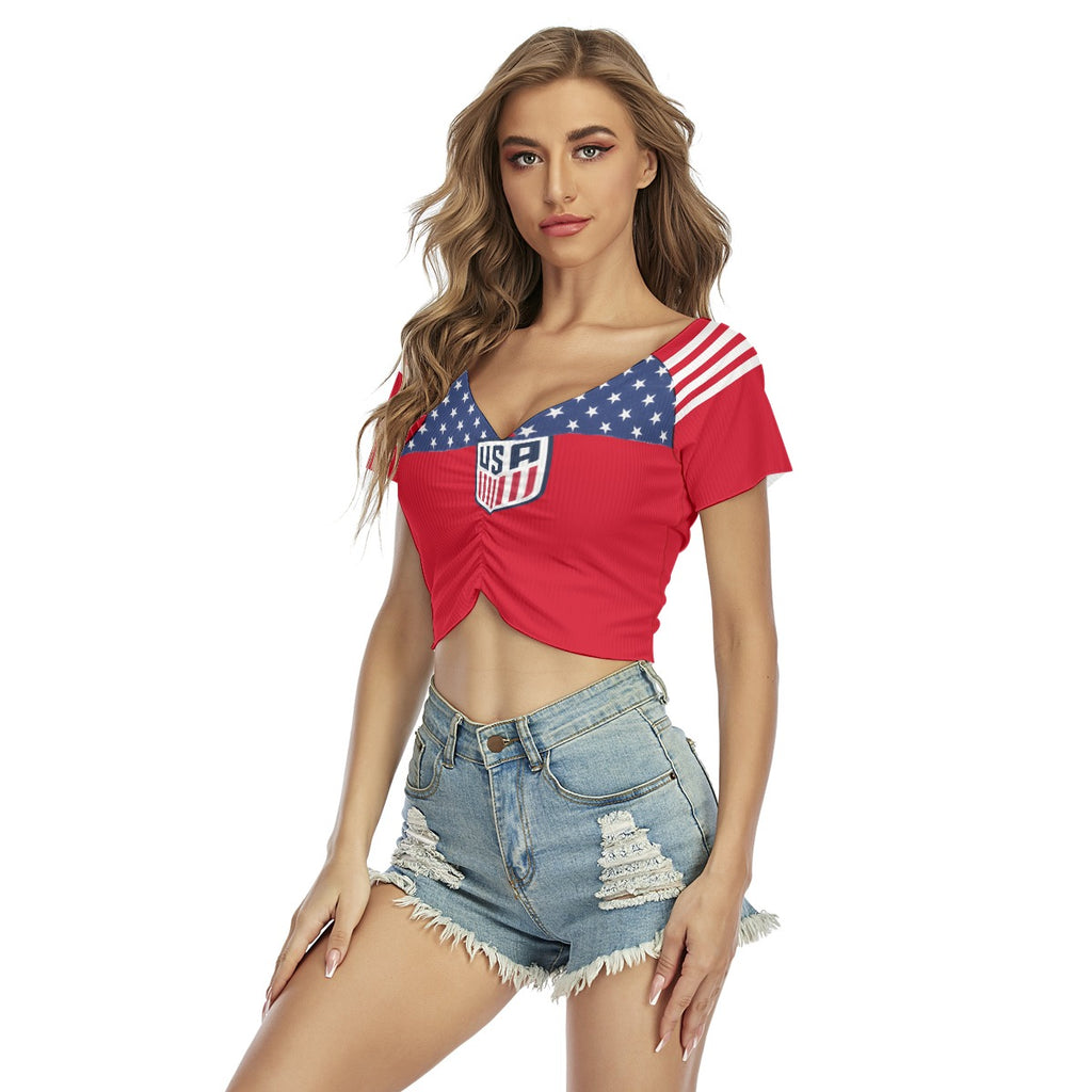 Top Cropped Sexy USA para Mujer con Escote en