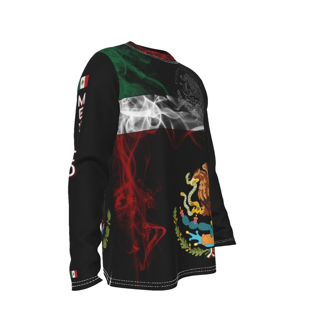 Camiseta de México de Manga Larga Premium con Diseño de Escudo y Bandera de Humo