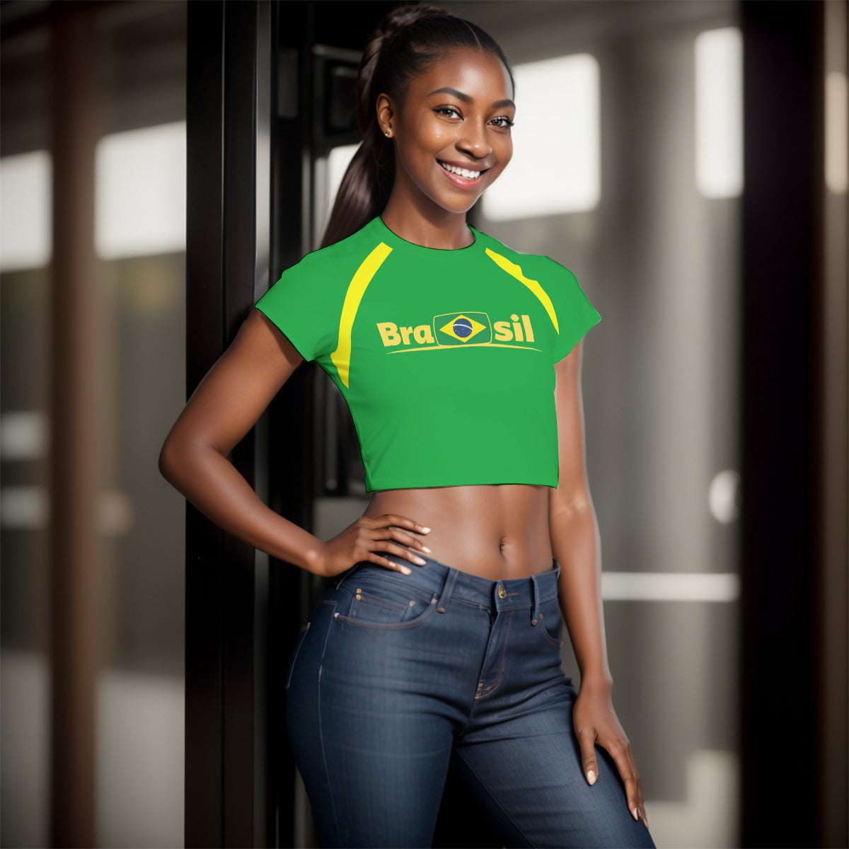 Crop Top Brasil para Mujer – Camiseta Corta Ajustada con Diseño Bandera Brasileña