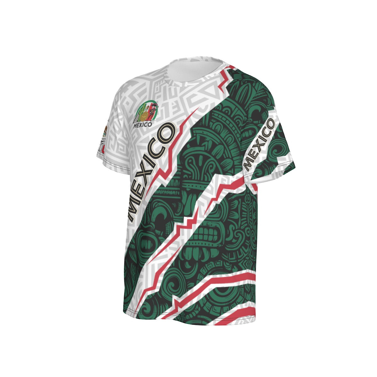 Camiseta México diseño azteca moderno | Playera deportiva cuello redondo verde blanco