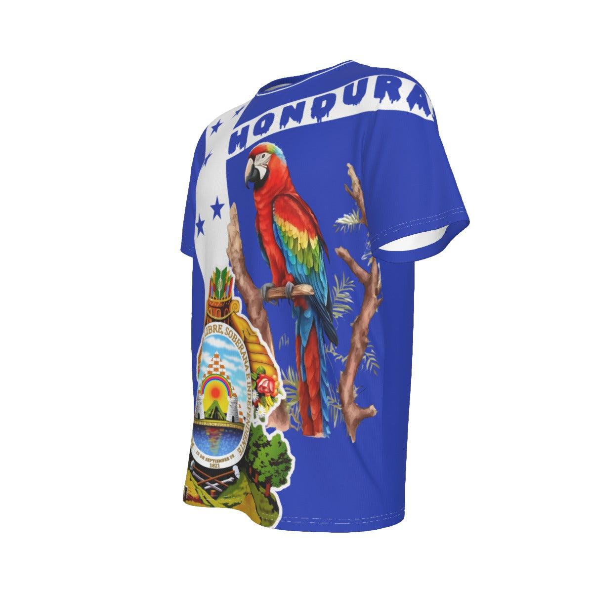 Camiseta Honduras Escudo Nacional y Guacamaya Azul Unisex