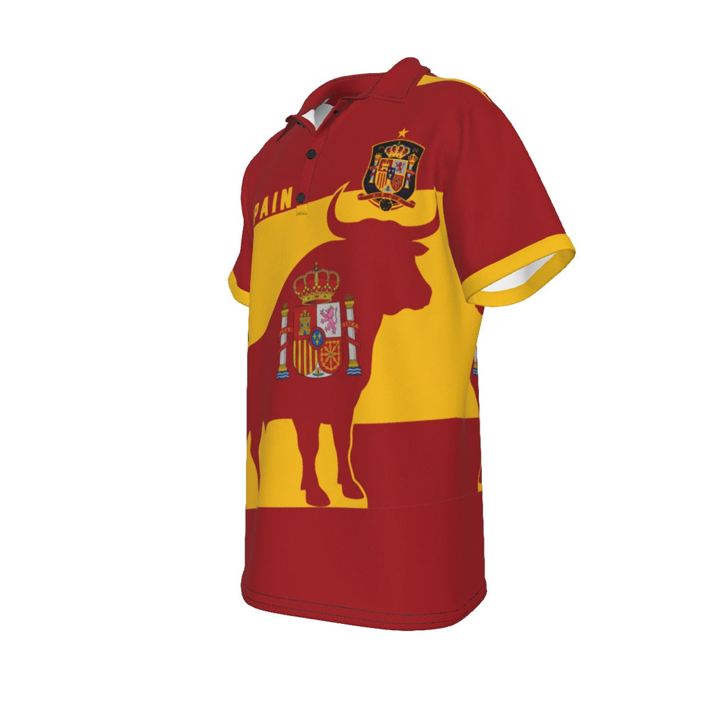 Camisa Tipo Polo de España con Diseño de Toro y Escudo Real Premium