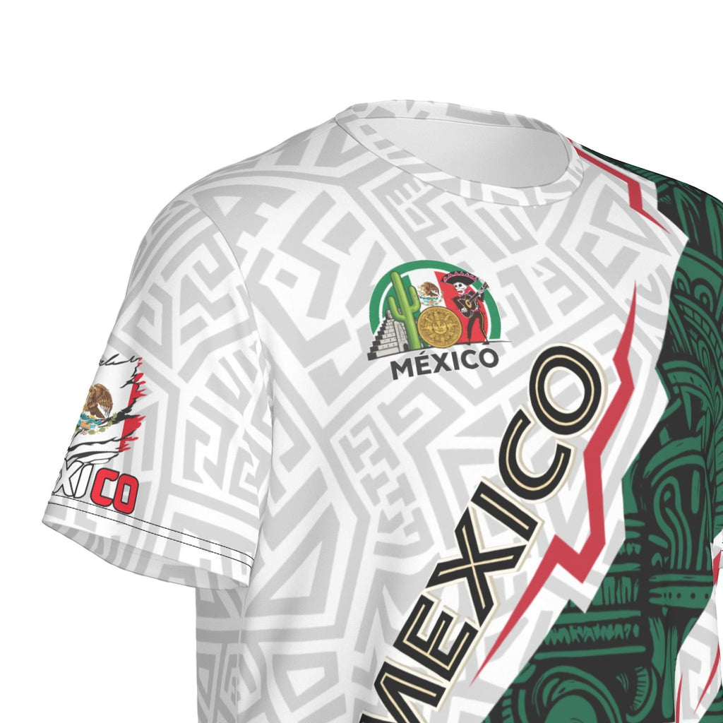 Camiseta México diseño azteca moderno | Playera deportiva cuello redondo verde blanco