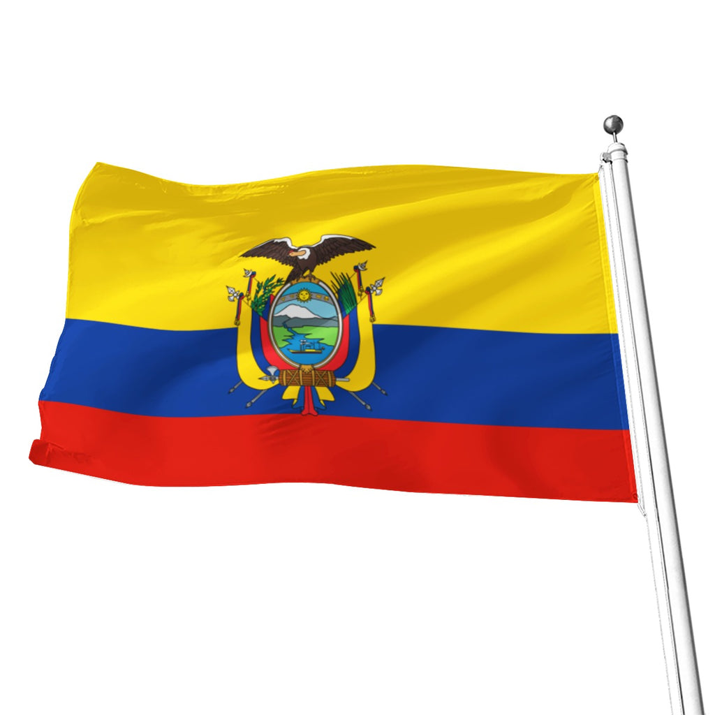 Bandera de Ecuador decorativa de poliéster amarillo, azul y rojo con escudo nacional