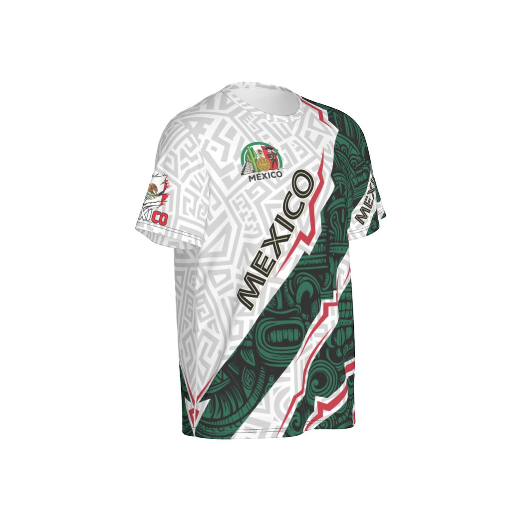 Camiseta México diseño azteca moderno | Playera deportiva cuello redondo verde blanco