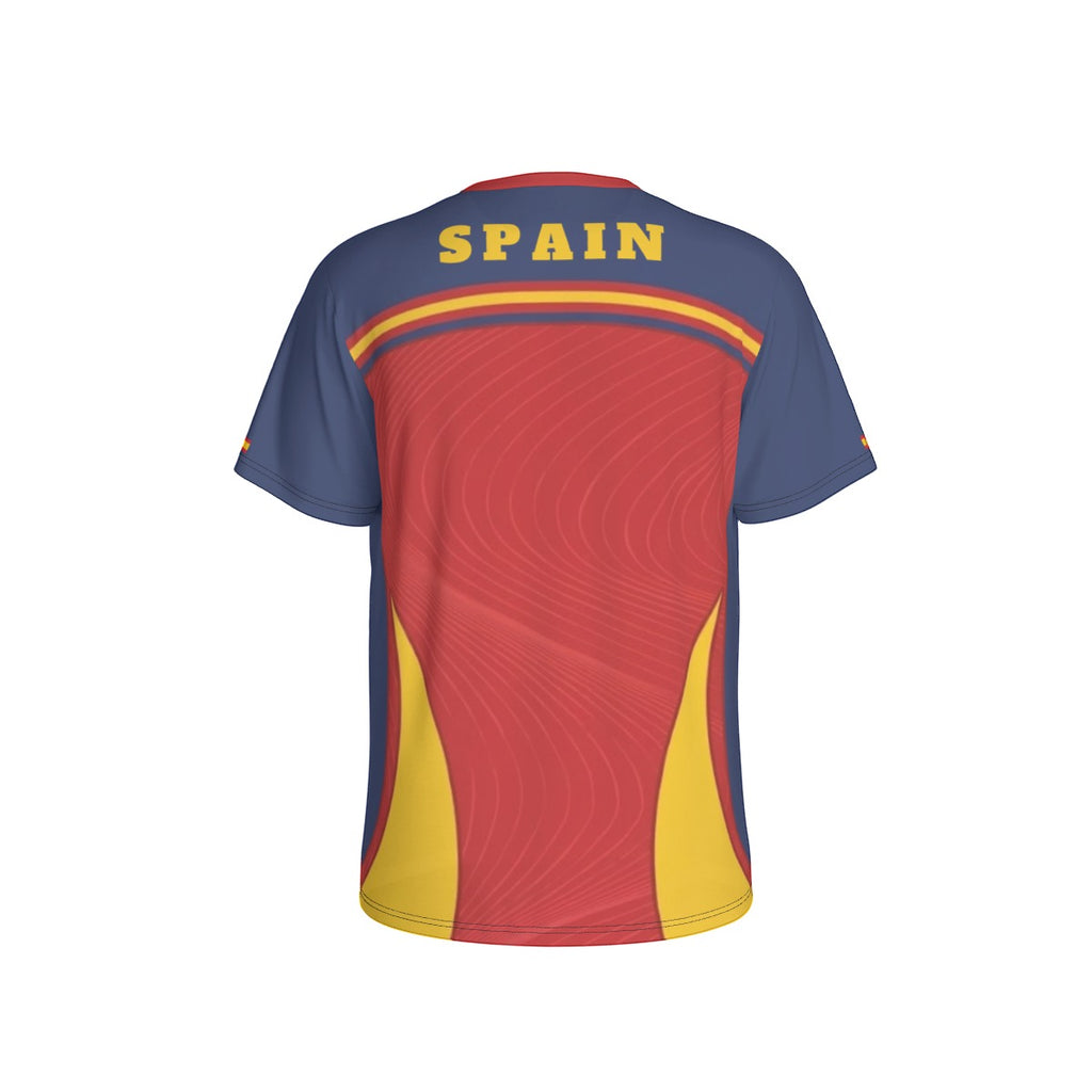 Camiseta Deportiva de España con Diseño de Líneas Onduladas y Ajuste Premium