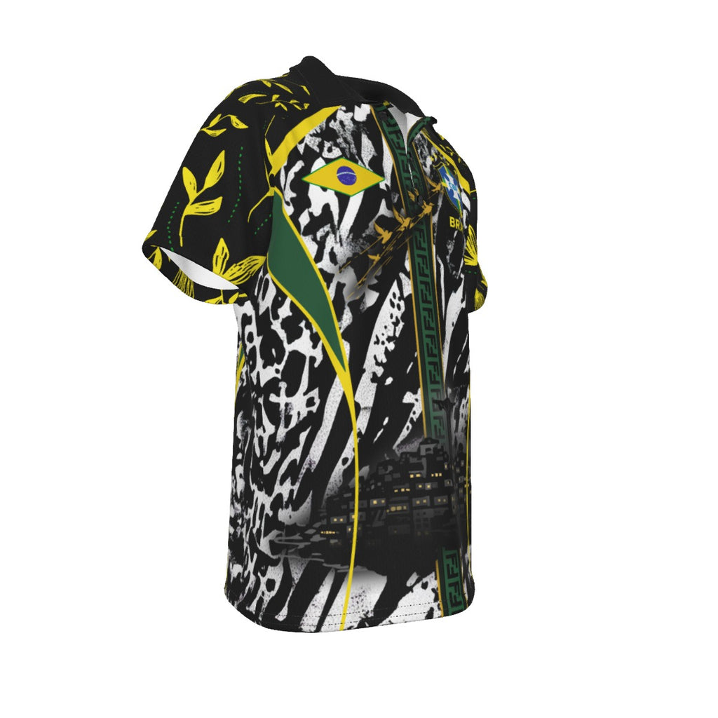 Polo Brasil negro moderno con detalles verde y amarillo | Camisa deportiva elegante estilo urbano