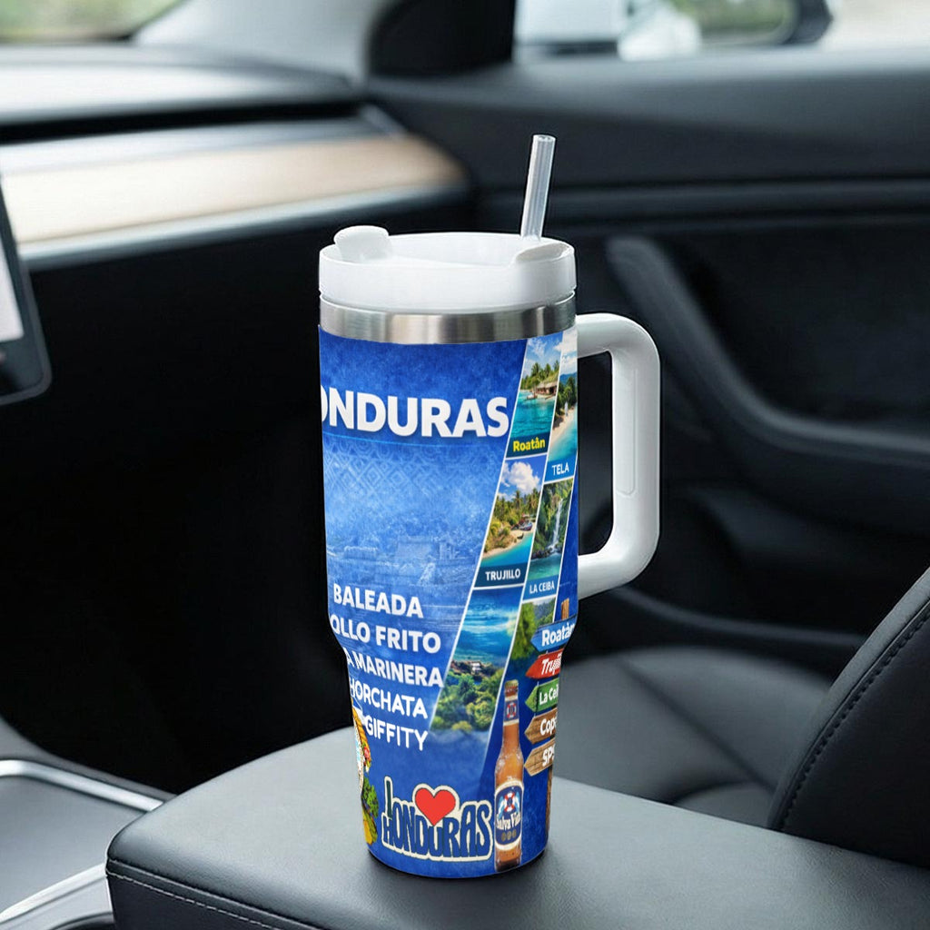 Tumbler Honduras 40 OZ Acero Inoxidable 304 con Asa y Popote – Tumbler Patriótico Catracho
