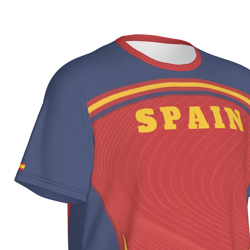 Camiseta Deportiva de España con Diseño de Líneas Onduladas y Ajuste Premium