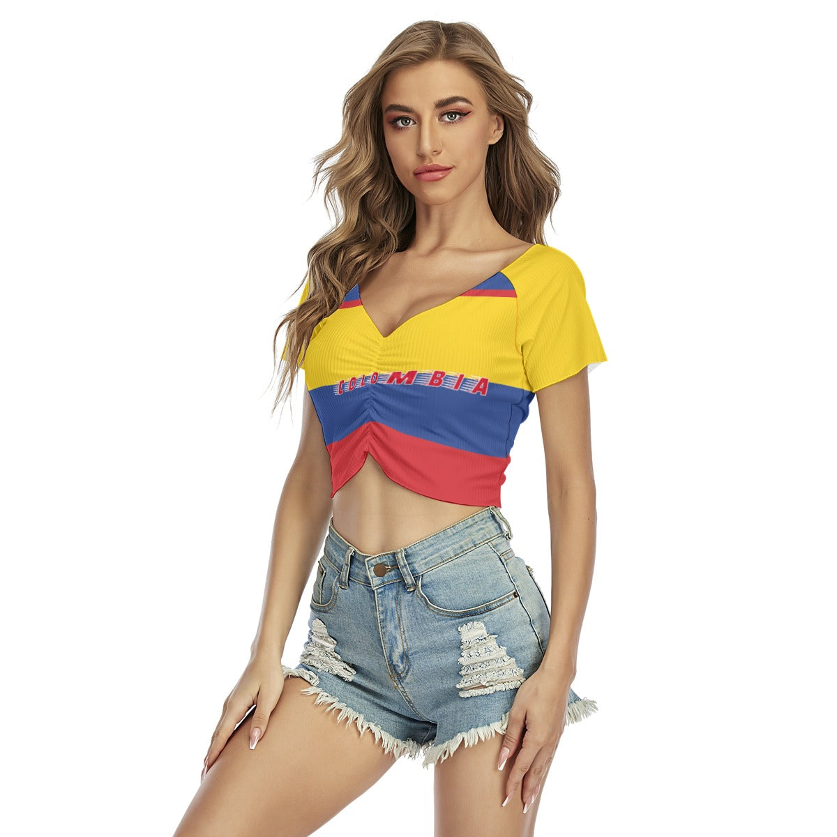 Crop Top V-Neck Colombia Mujer – Blusita Corta Sexy Bandera Colombiana