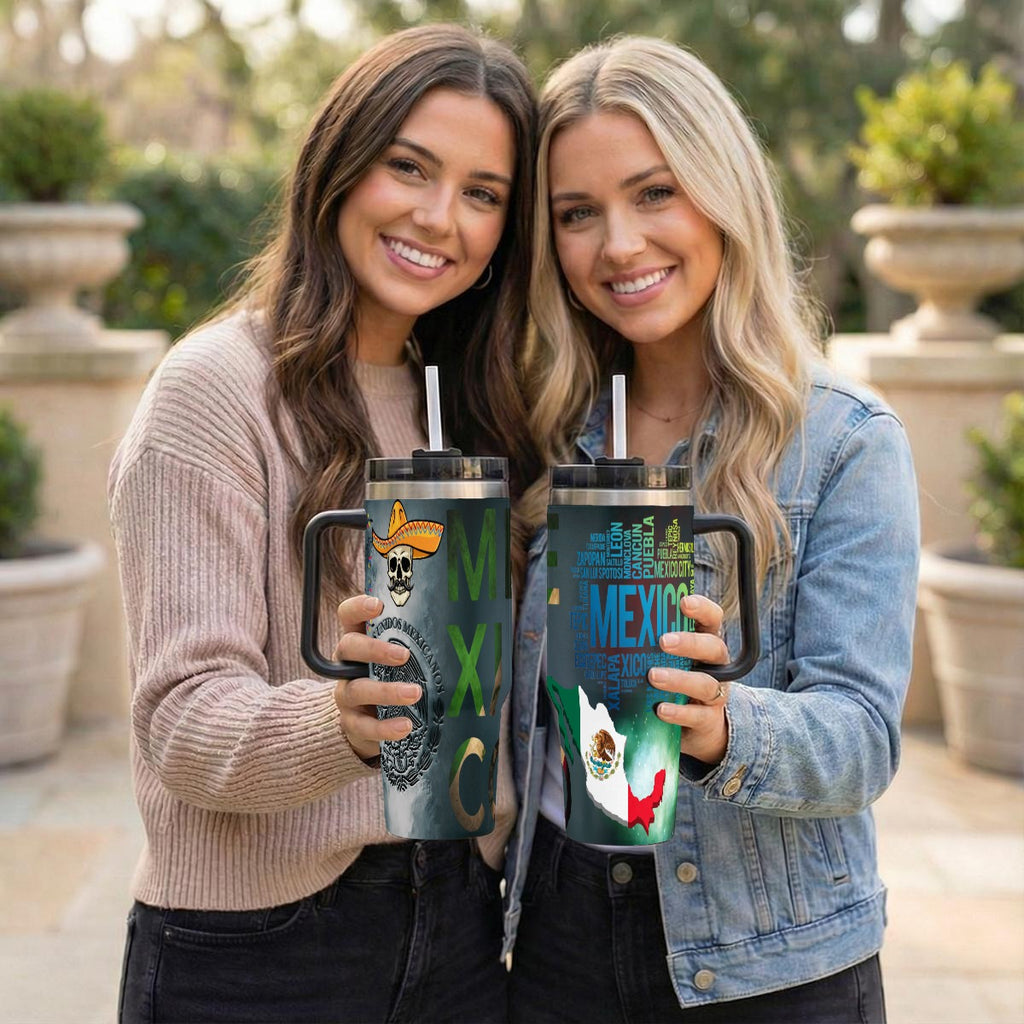 Tumbler Mexico 40oz – Vaso Térmico de Acero Inoxidable con Asa y Popote