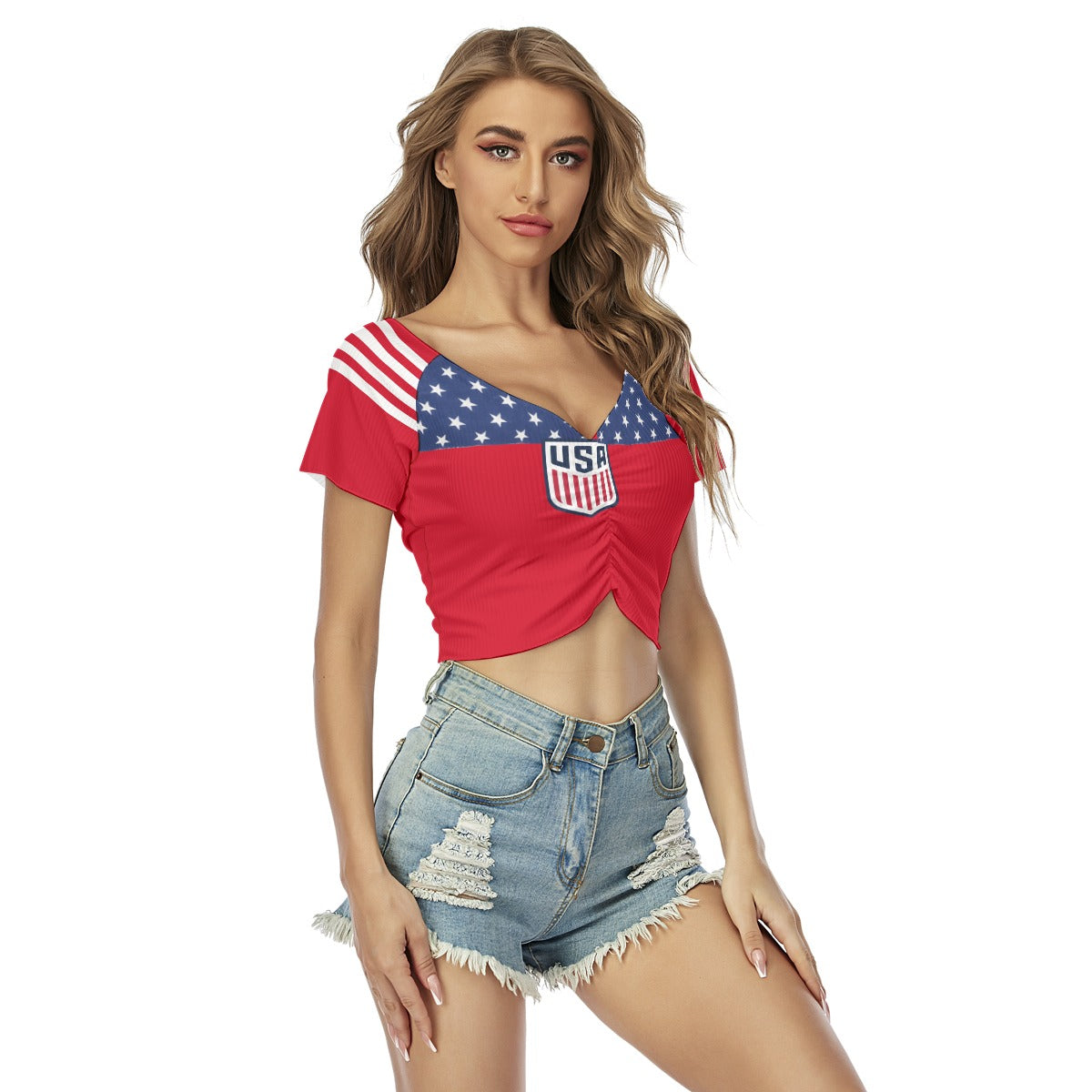 Top Cropped Sexy USA para Mujer con Escote en