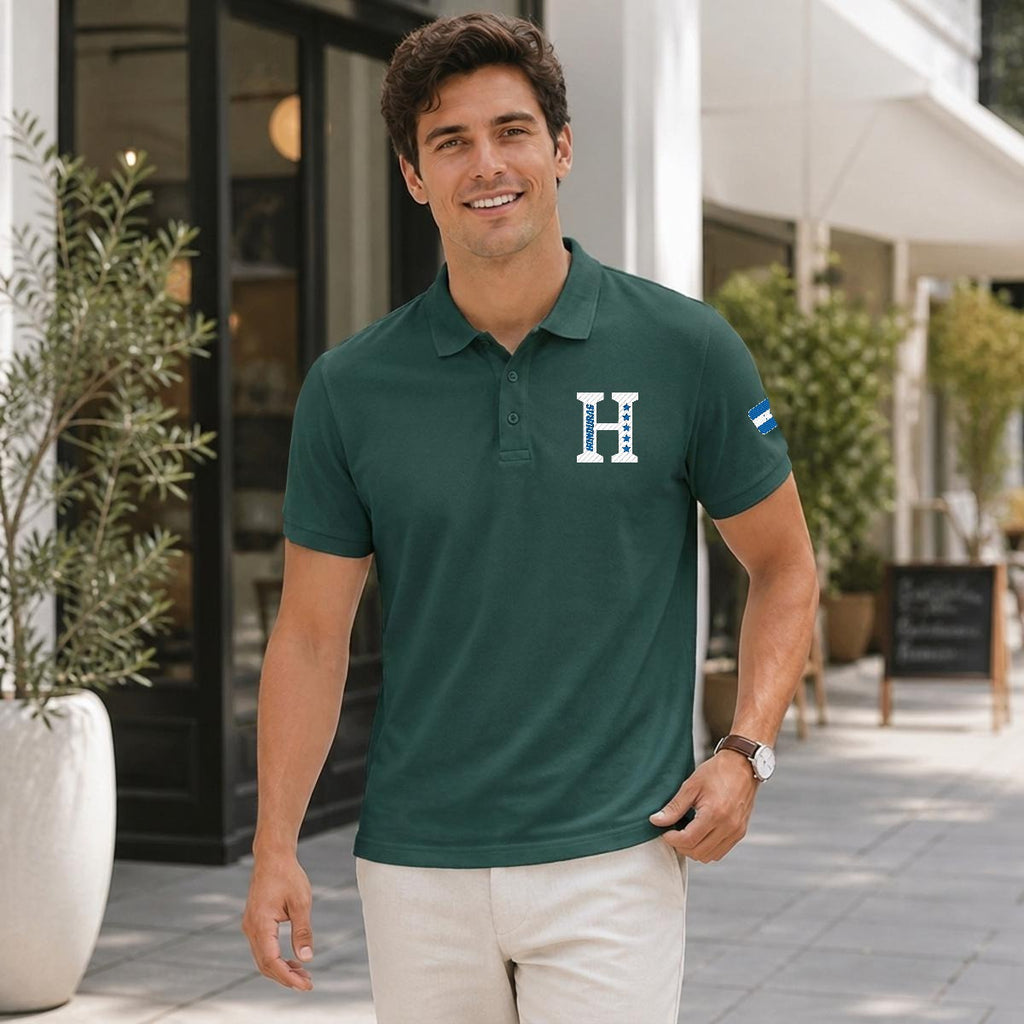 Camisa Tipo Polo de Honduras Bordado H de Cinco Estrellas