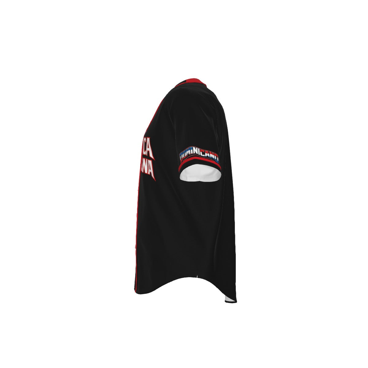 Jersey de béisbol República Dominicana negro con letras frontales estilo deportivo