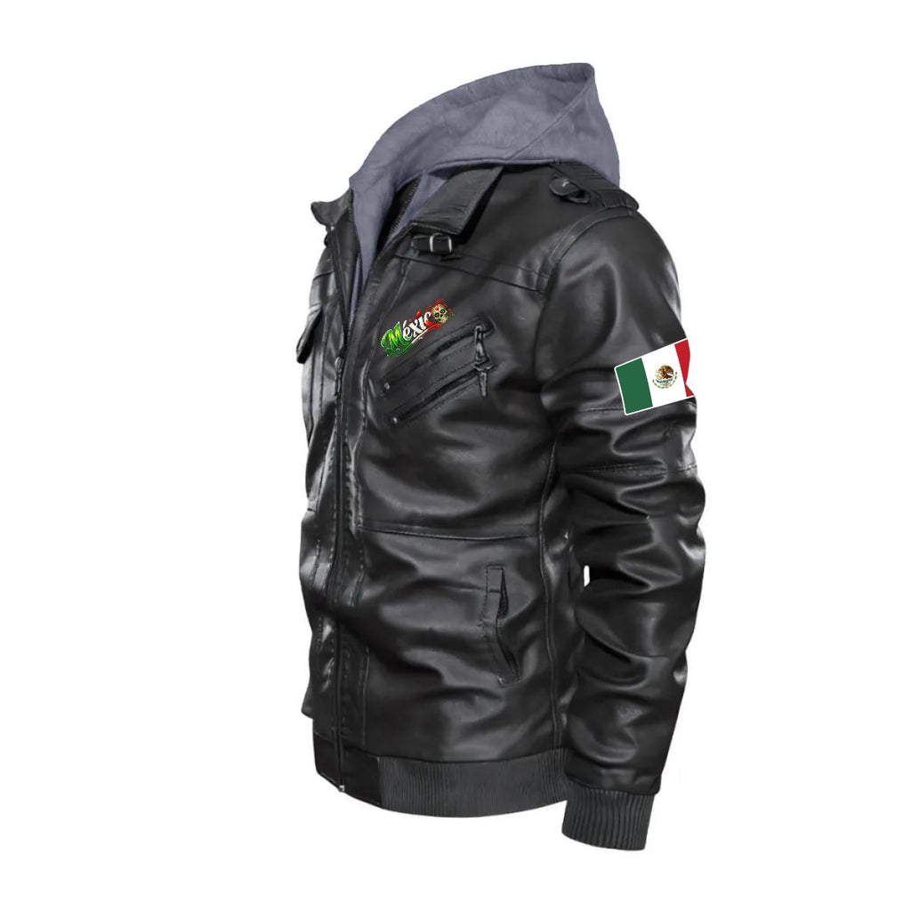 Chaqueta Tipo Cuero México Hombre con Capucha Removible