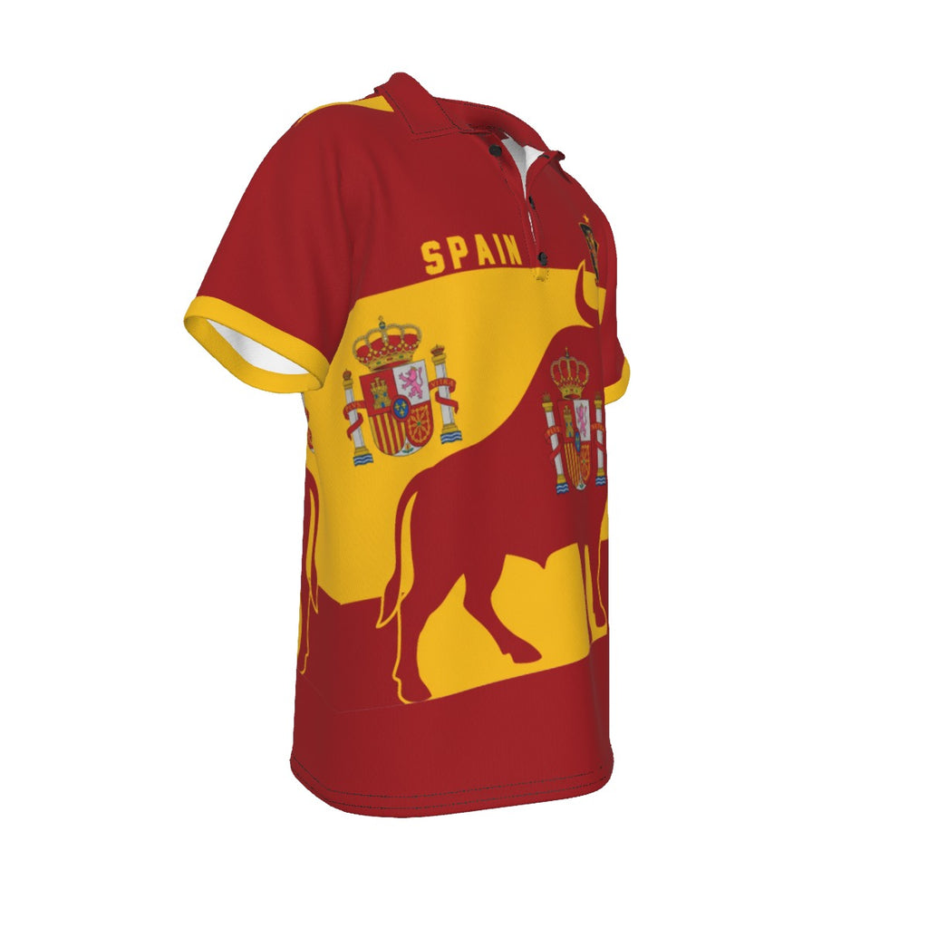 Camisa Tipo Polo de España con Diseño de Toro y Escudo Real Premium