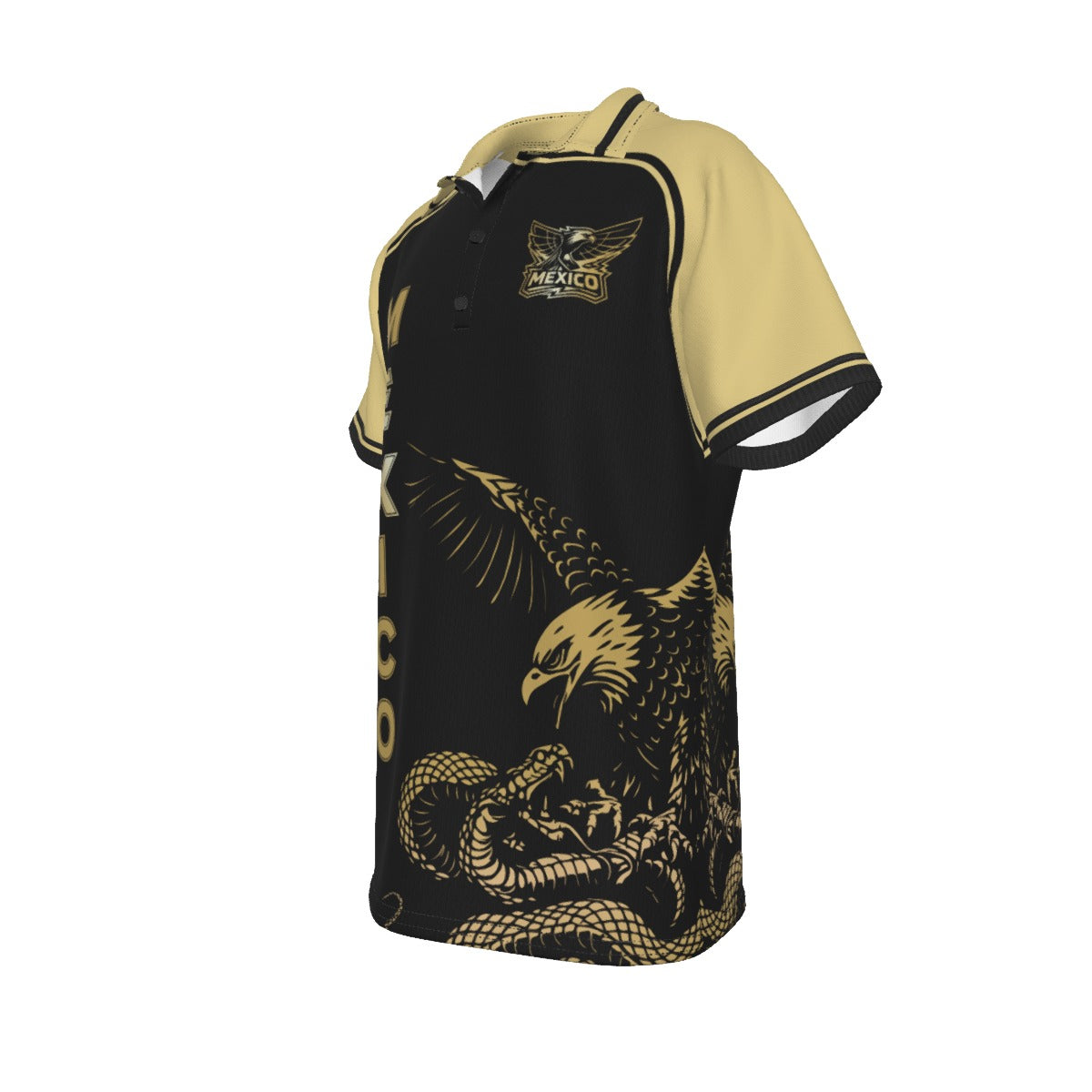 Título Polo México águila y serpiente dorado | Camisa elegante negra mexico