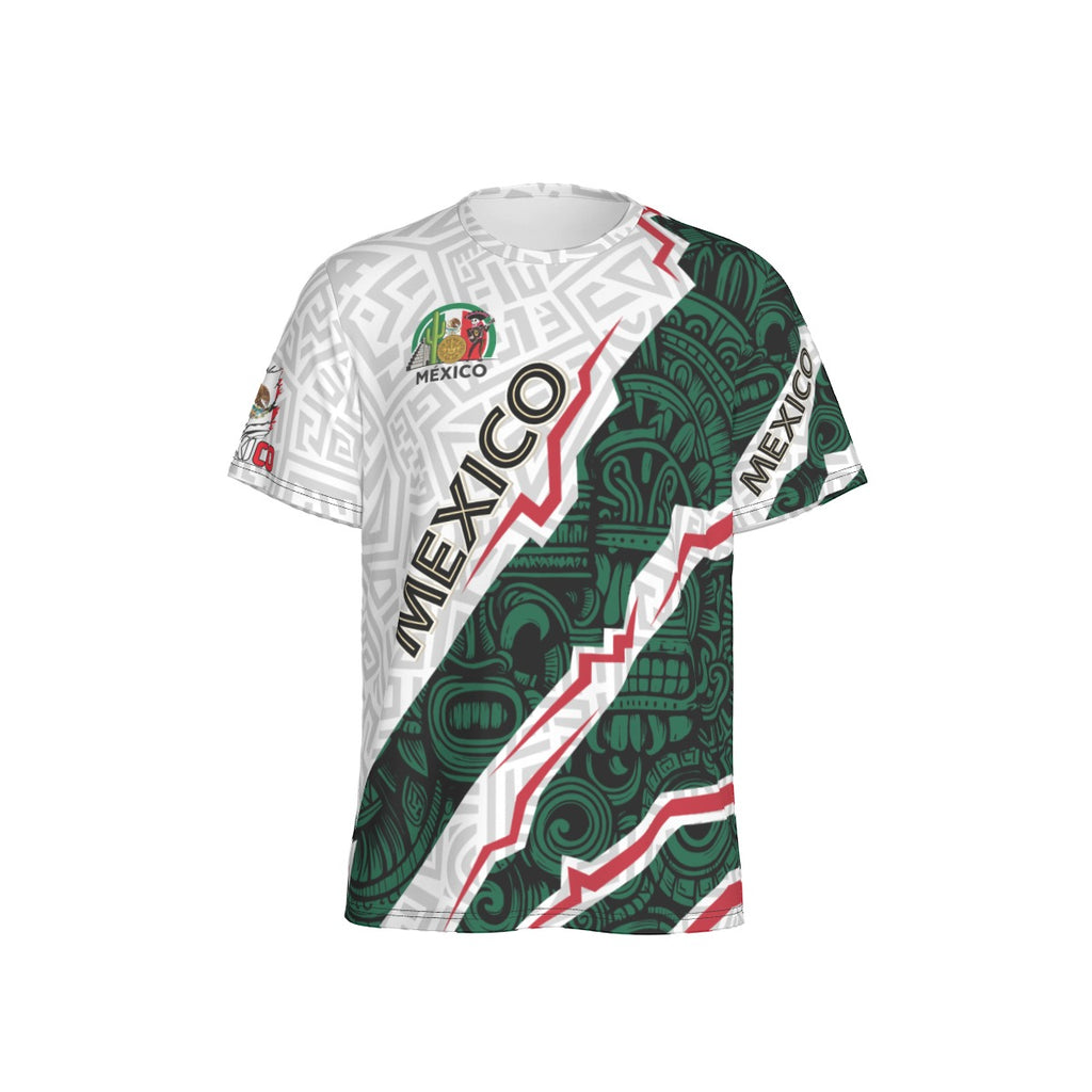 Camiseta México diseño azteca moderno | Playera deportiva cuello redondo verde blanco
