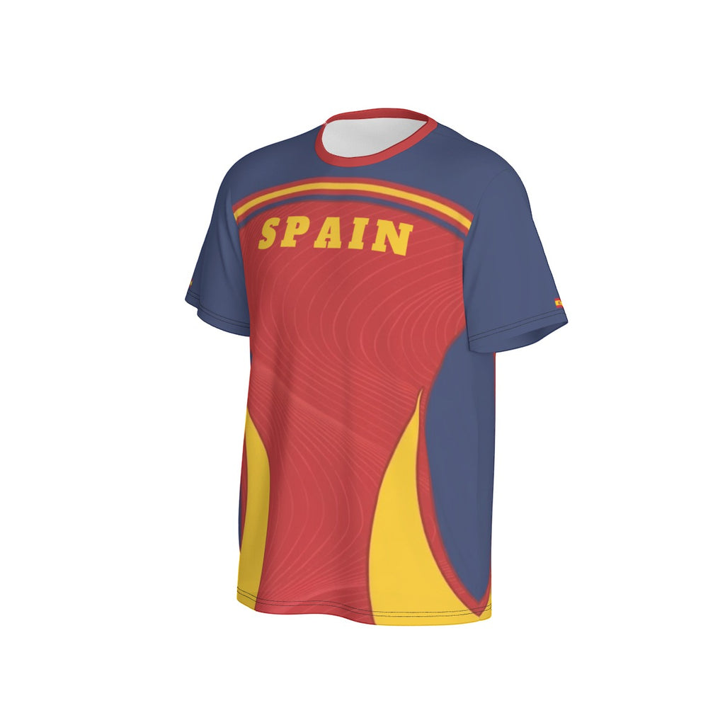 Camiseta Deportiva de España con Diseño de Líneas Onduladas y Ajuste Premium