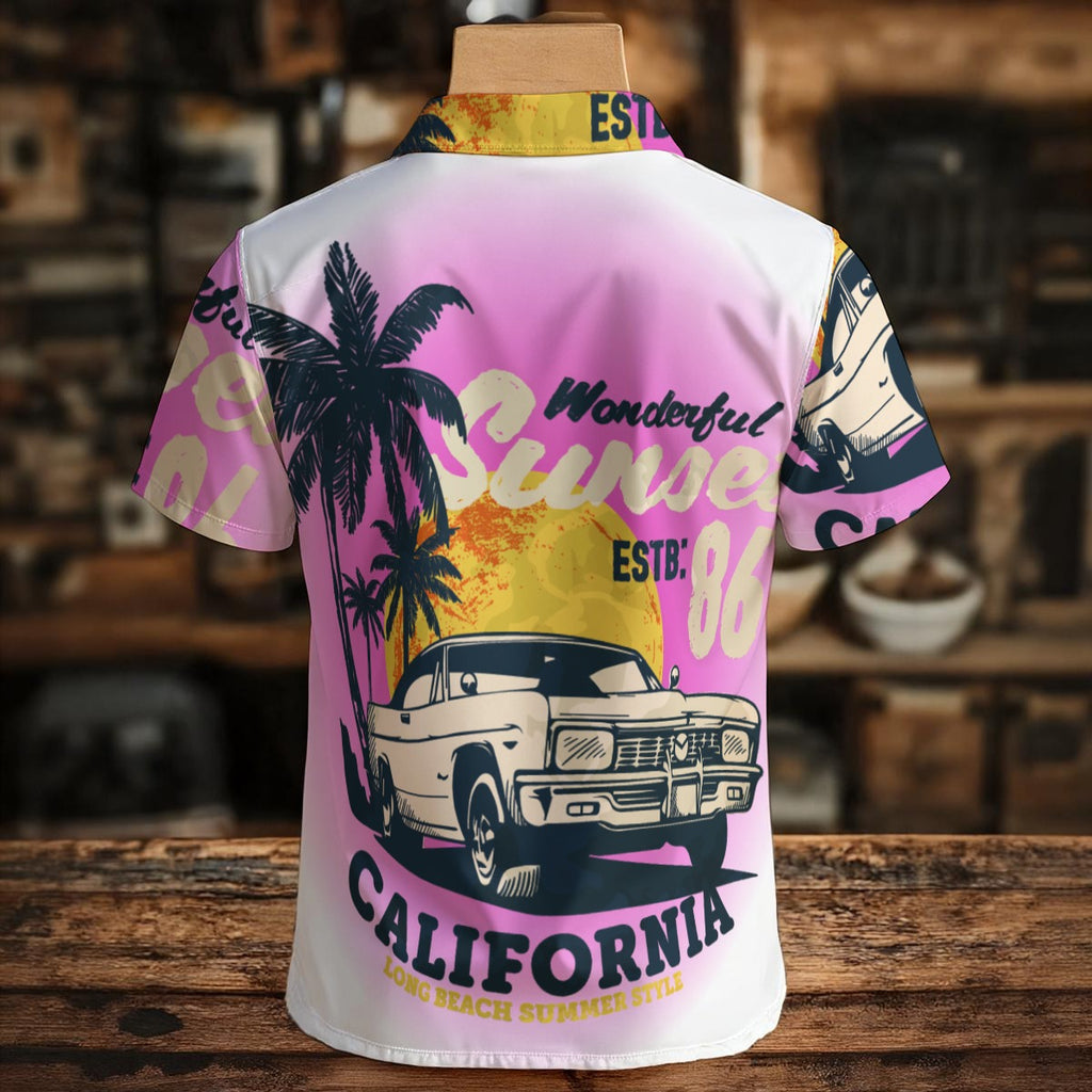 Henley California Retro Hombre Manga Corta Estilo Long Beach