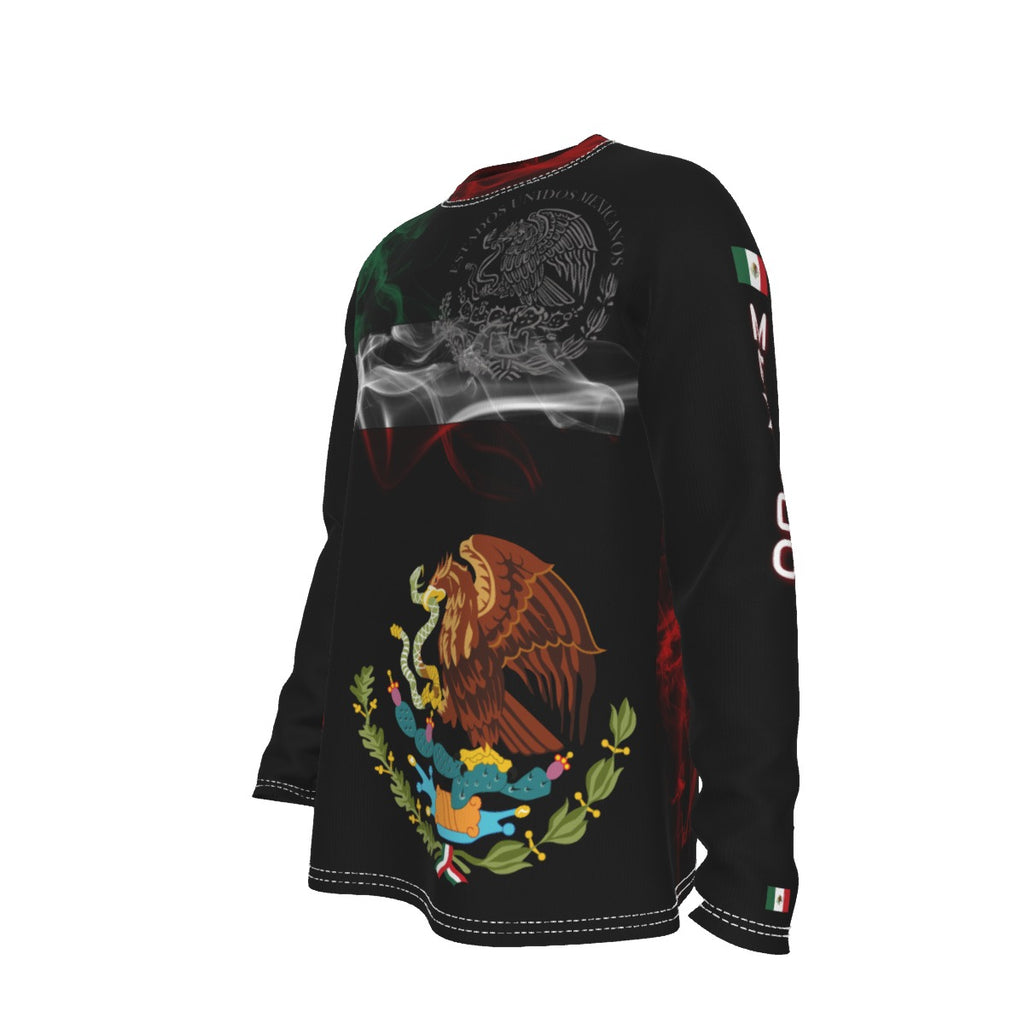 Camiseta de México de Manga Larga Premium con Diseño de Escudo y Bandera de Humo