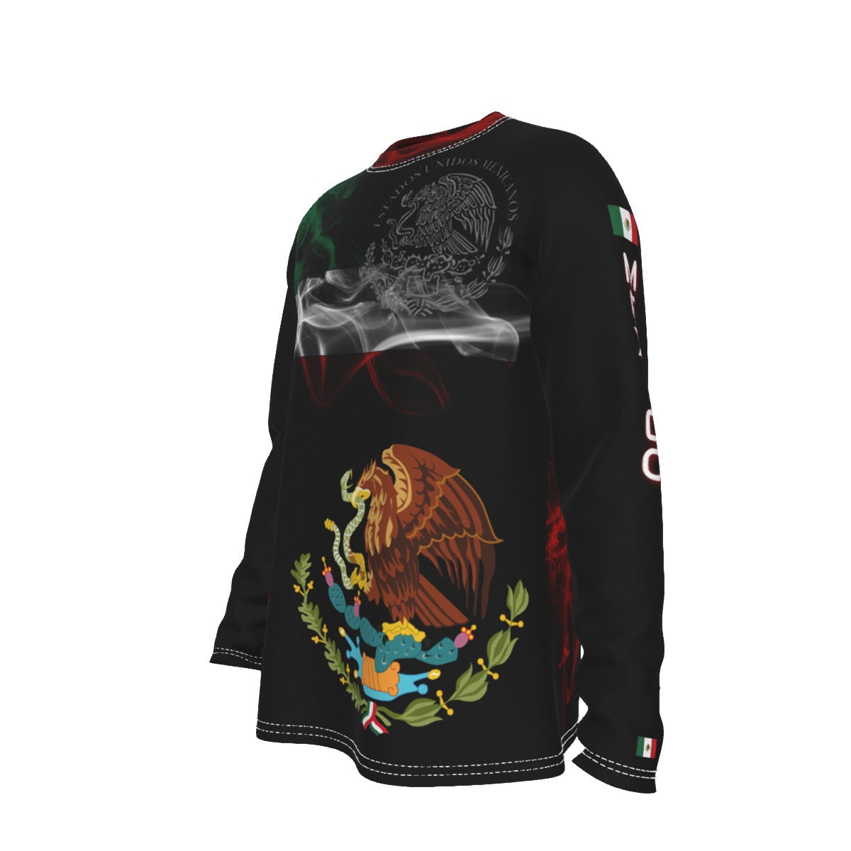 Camiseta de México de Manga Larga Premium con Diseño de Escudo y Bandera de Humo