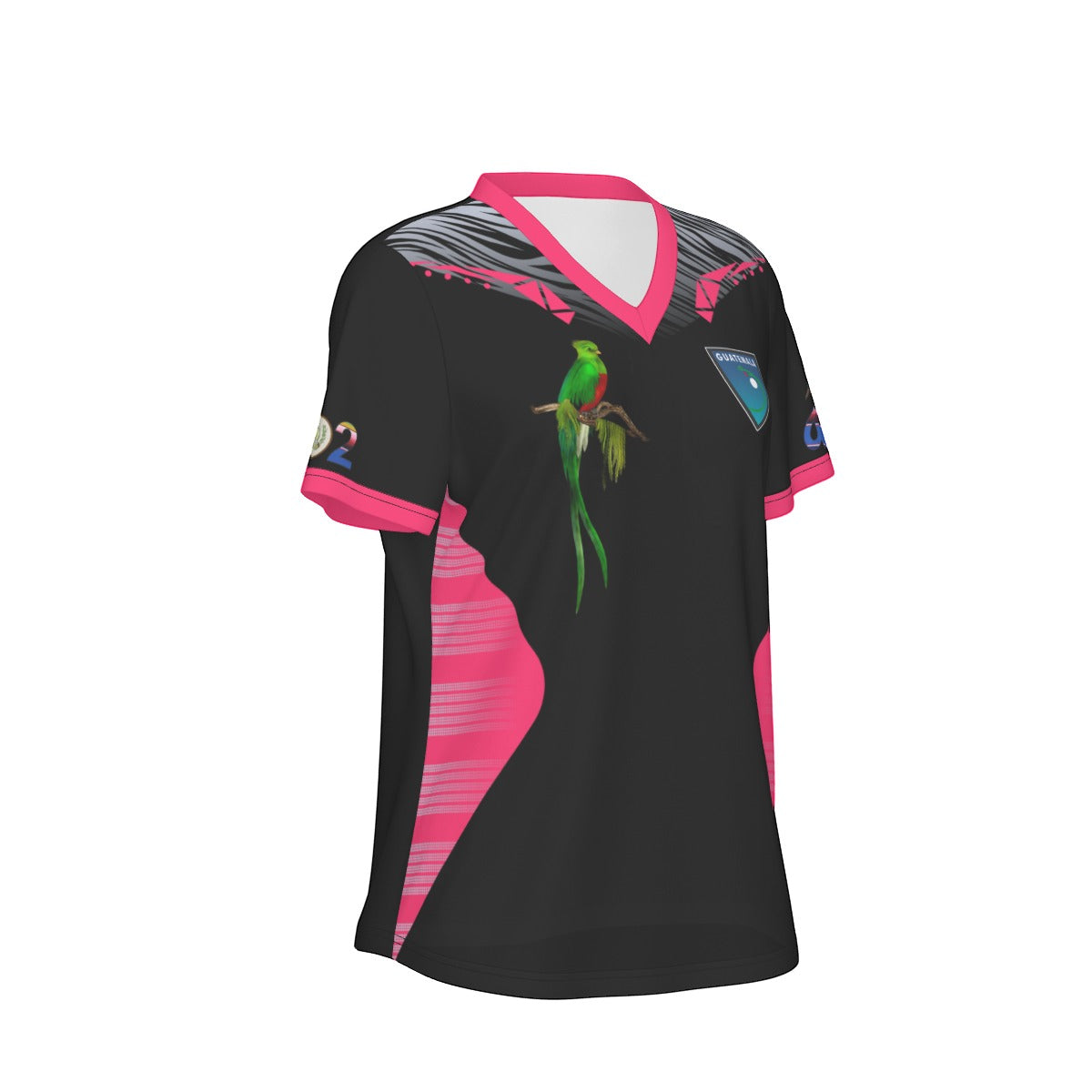 Camisa Guatemala Ave Nacional Negra Detalles Rosa Mujer