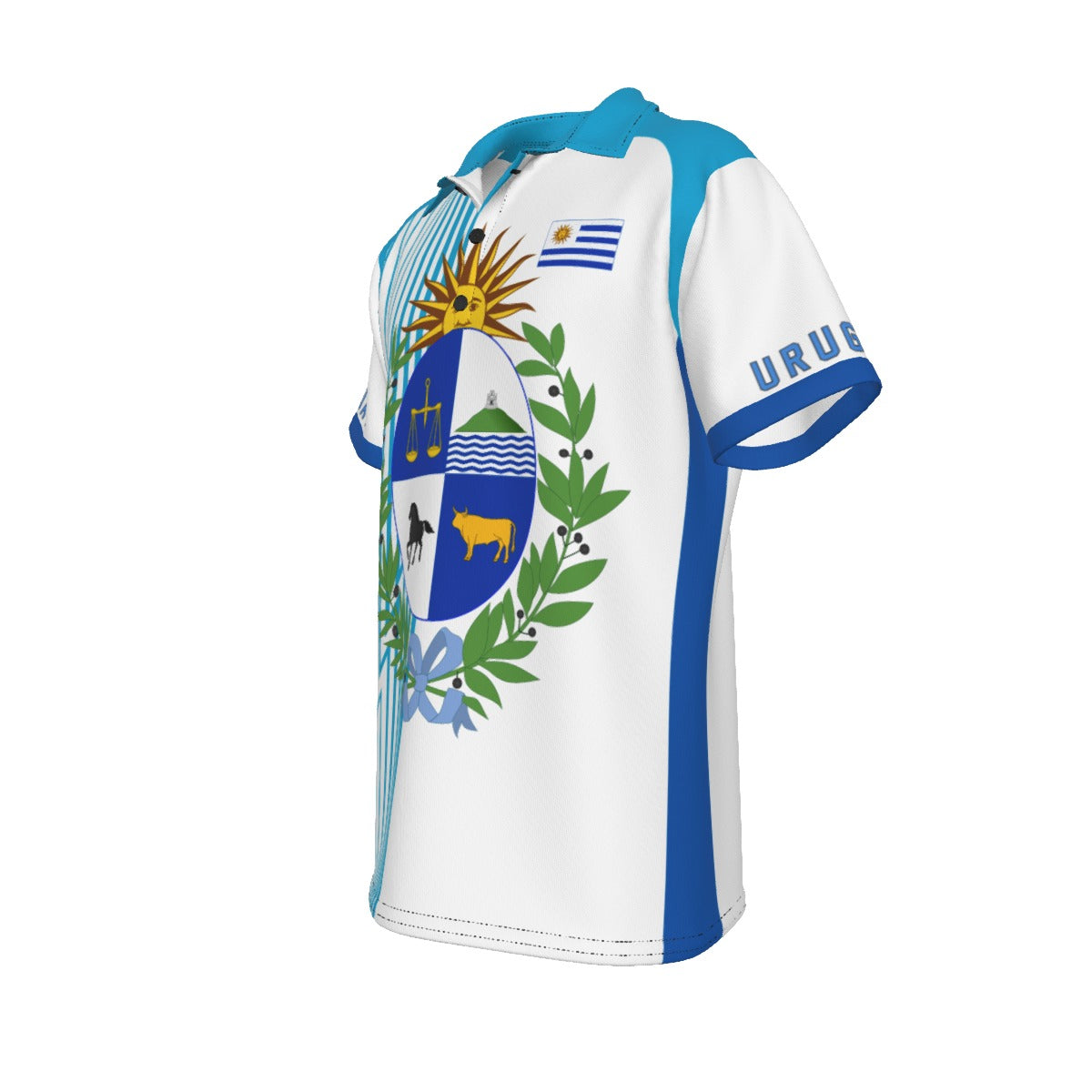 Polo Uruguay con escudo nacional | Camisa deportiva elegante celeste para hombre