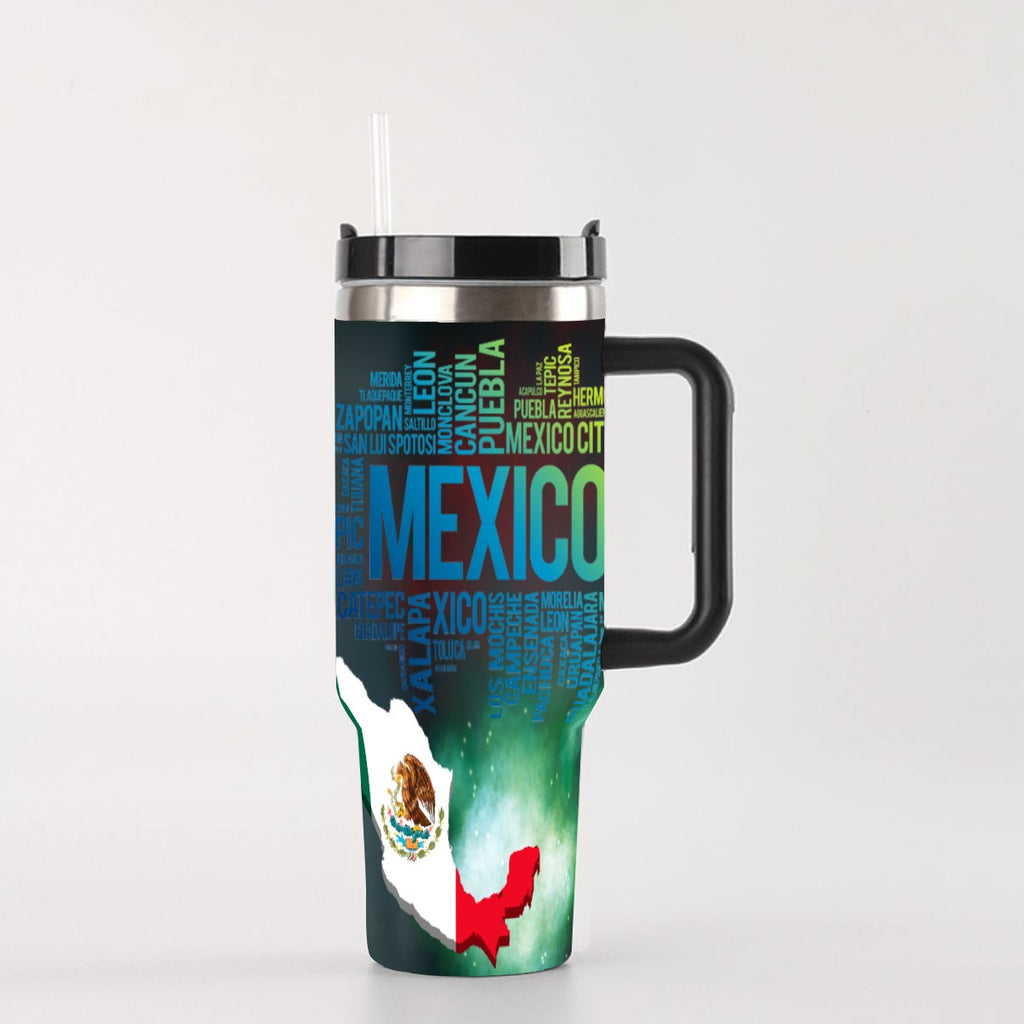 Tumbler Mexico 40oz – Vaso Térmico de Acero Inoxidable con Asa y Popote