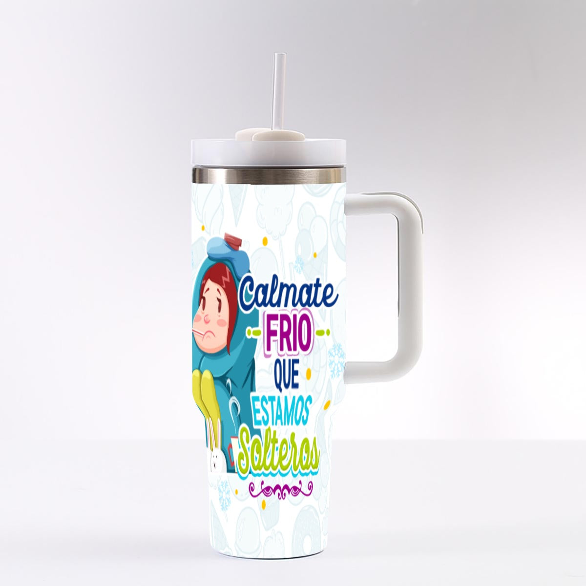 Taza y Tumbler Divertido  Cálmate Frío que Estamos Solteros San Valentin