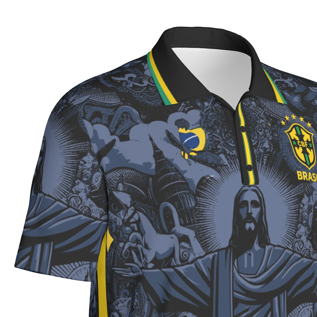Camiseta Tipo Polo Brasil Streetwear – Cristo Redentor Urbano (Hombre)