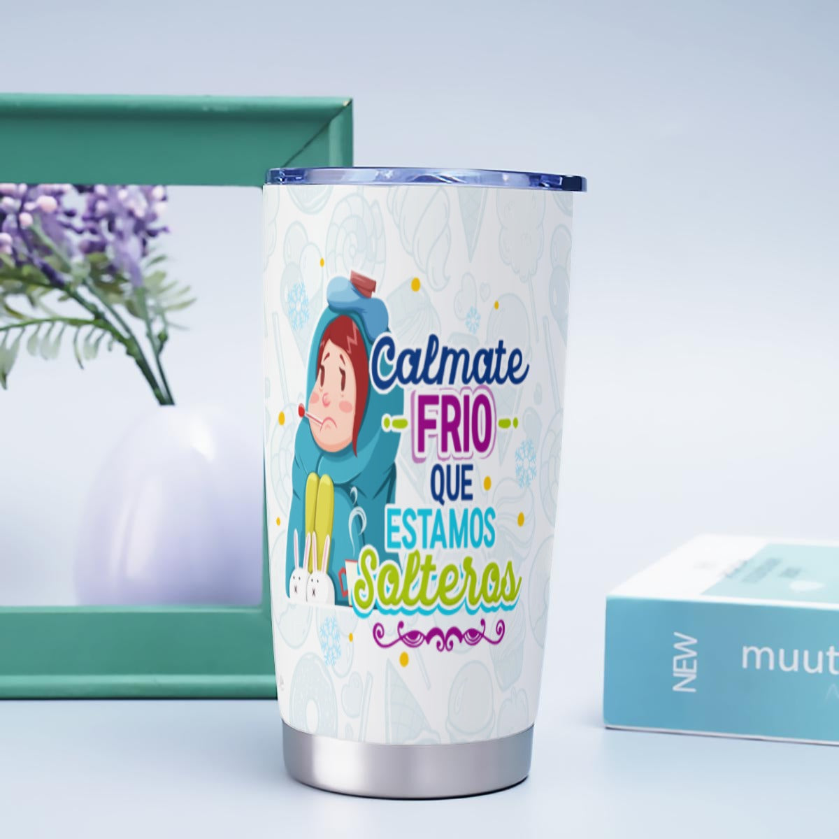 Taza y Tumbler Divertido  Cálmate Frío que Estamos Solteros San Valentin