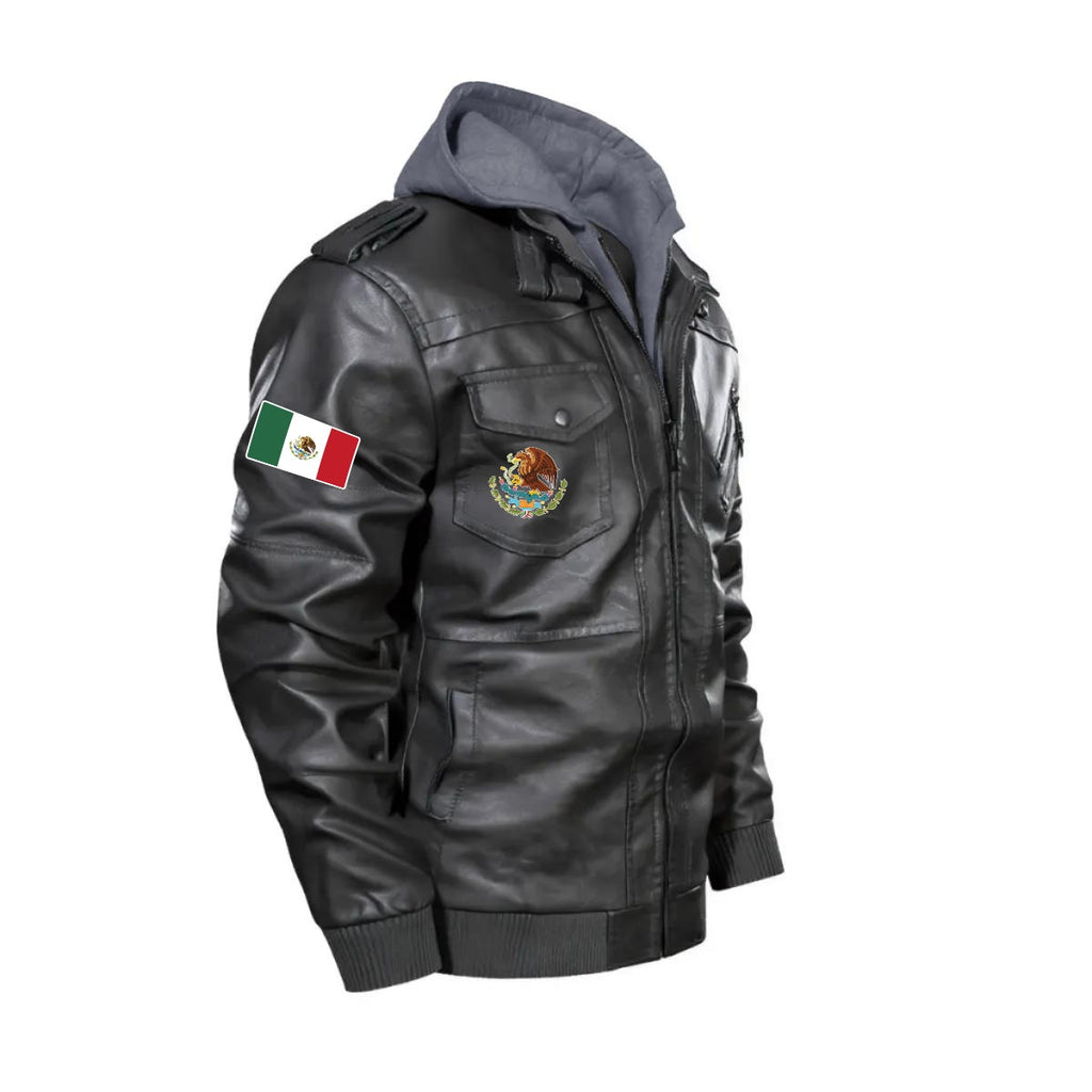 Chaqueta Tipo Cuero México Hombre con Capucha Removible