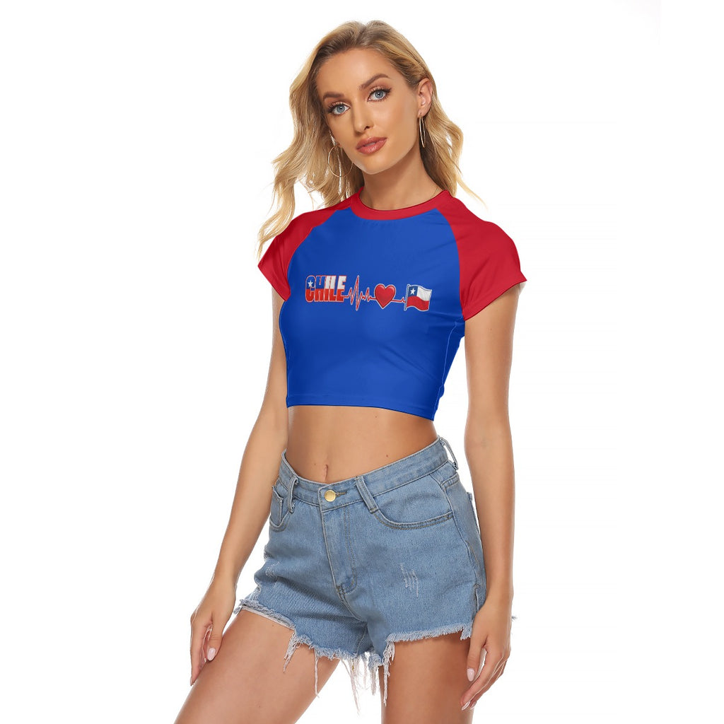 Crop Top CHILE Corazón y Bandera – Camiseta Raglán Regular Mujer