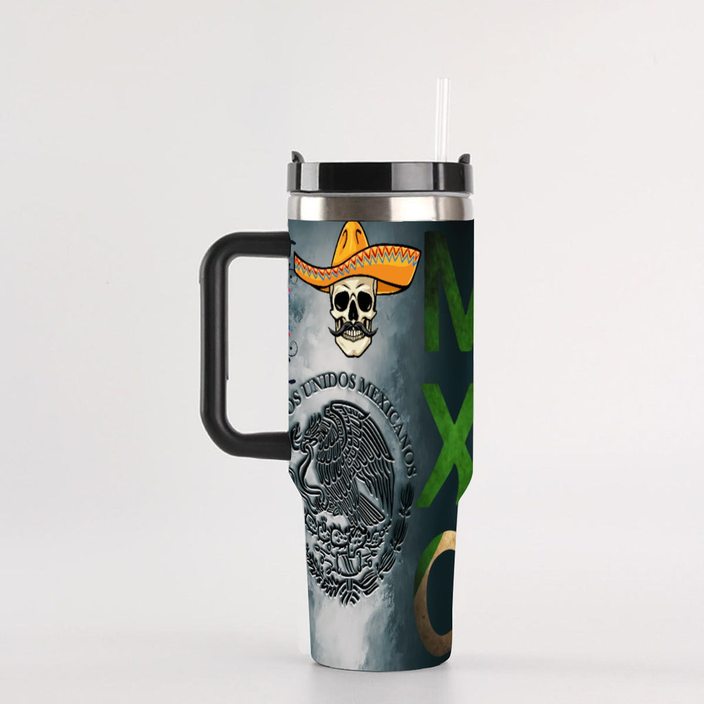 Tumbler Mexico 40oz – Vaso Térmico de Acero Inoxidable con Asa y Popote